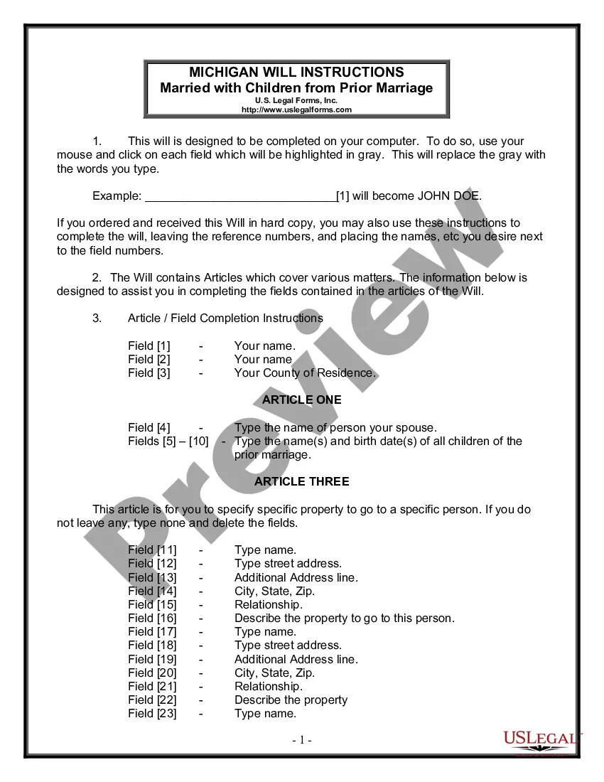 Preview Last Will and Testament for Married person with Minor Children from Prior Marriage